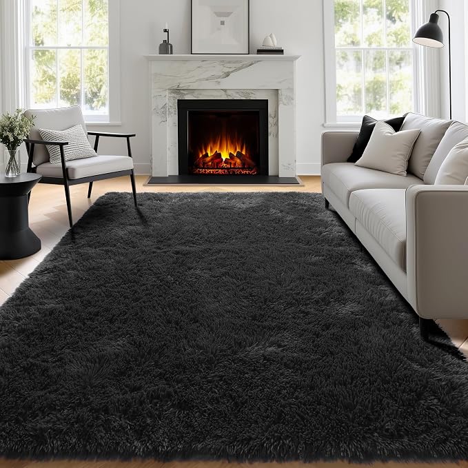 PAGISOFE Fluffy Shaggy Black Area Rug 8x10 Feet, Plush Rugs - Image 7