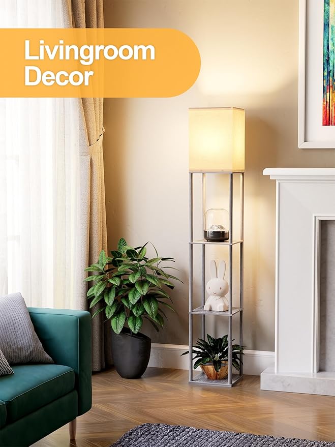 Floor Lamp with Shelves for Living Room, Shelf Floor Lamp with 3 CCT LED Bulb - Image 6