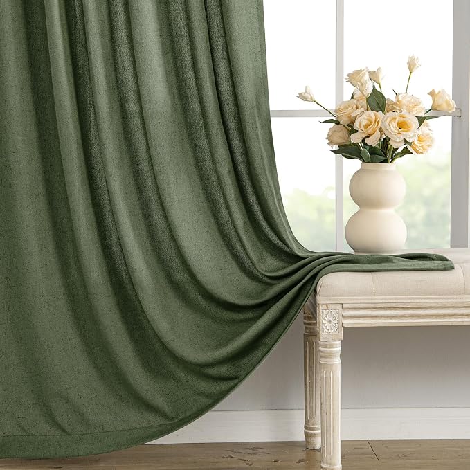 MIULEE Non-See-Through Privacy Linen Curtains 2 Panels, Olive Green Light - Image 7