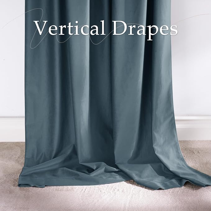 NICETOWN Slate Blue Blackout Velvet Curtains 96 inch Long 52" Wide 2 Panels - Image 7