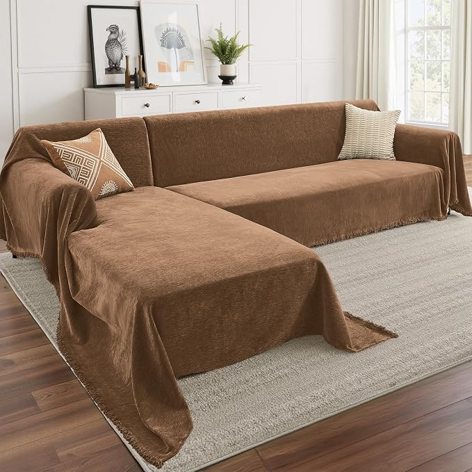 CAPALOCA Sectional Couch Covers, 2 Pieces Chenille Sofa Cover L Shaped Couch by CAPALOCA