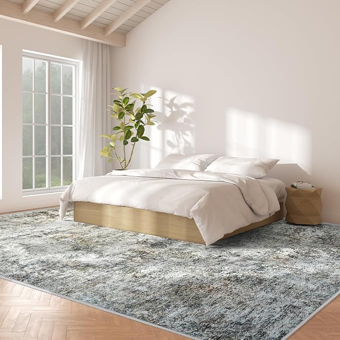 Abstract 10x14 Washable Rug: Modern Non Slip Area Rug Soft Carpet Foldable - Image 2