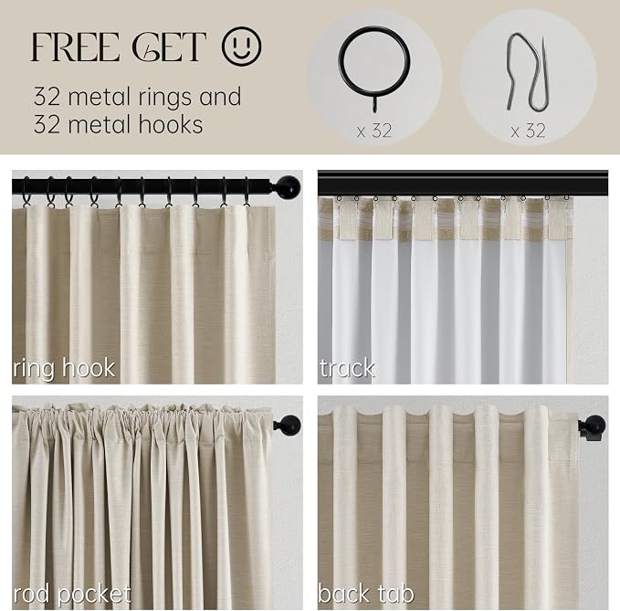 Topfinel Beige White Linen Blackout Curtains 63 Inches Long 2 Panels - Image 3