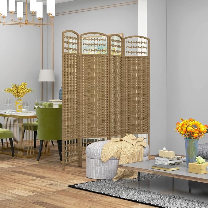 HOMCOM 4 Panel Room Divider, Folding Privacy Screen, 5.6' Room Separator - Image 2