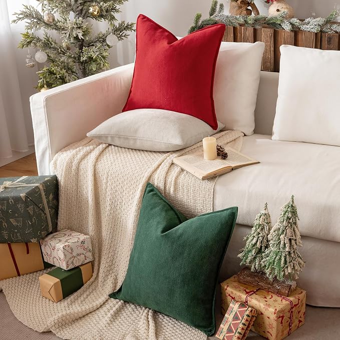 MIULEE Pack of 2 Green Decorative Pillow Covers 22x22 Inch Soft Chenille - Image 3