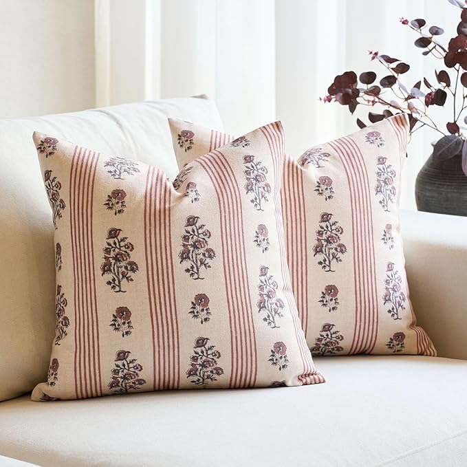Amor Virisso Floral Throw Pillow Covers 24x24 Set of 2 Block Print Pillow by AffordableFloralPrintMaker