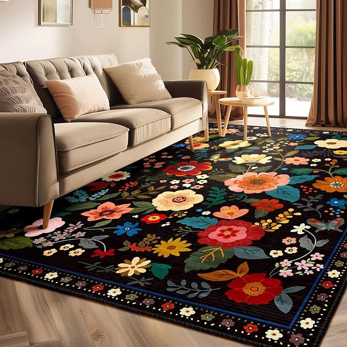 RELEANY Floral Nursery 4x6 Area Rugs Washable Print Boho Cute Carpet Non Slip - Image 9