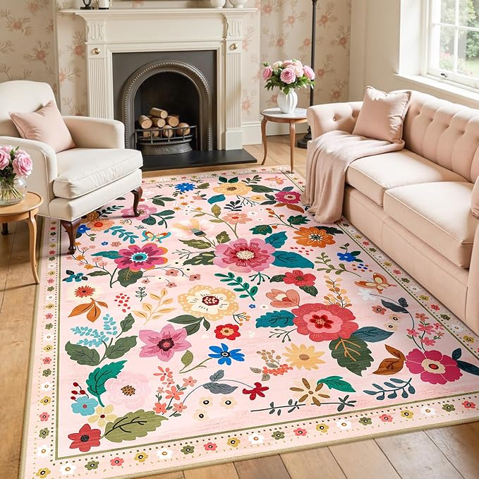 RELEANY Floral Nursery 5x8 Area Rugs Washable Print Boho Cute Carpet Non Slip - Image 8