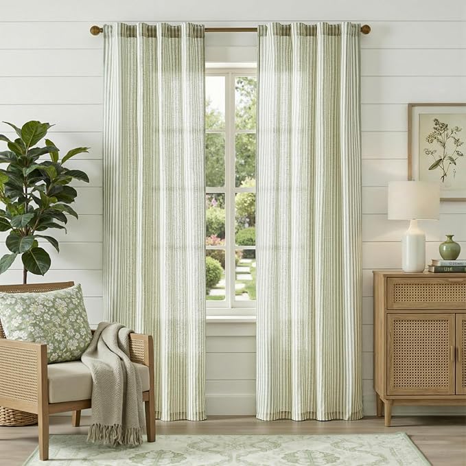 jinchan Linen Curtains for Living Room Sage Green on Beige Striped Curtains for by JINCHAN