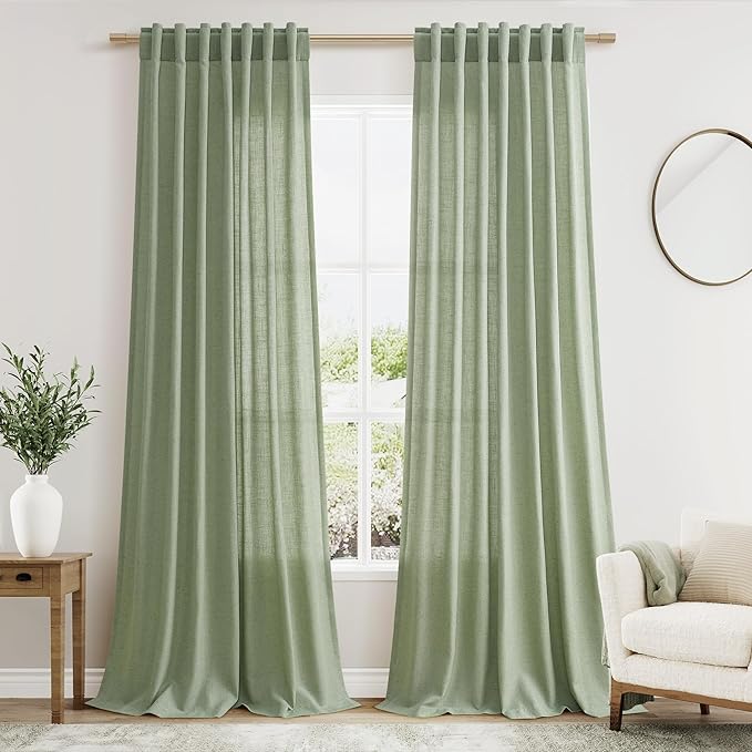 Nanspring Light Sage Linen Curtains 90 Inch Long 2 Panels Set by Nanspring