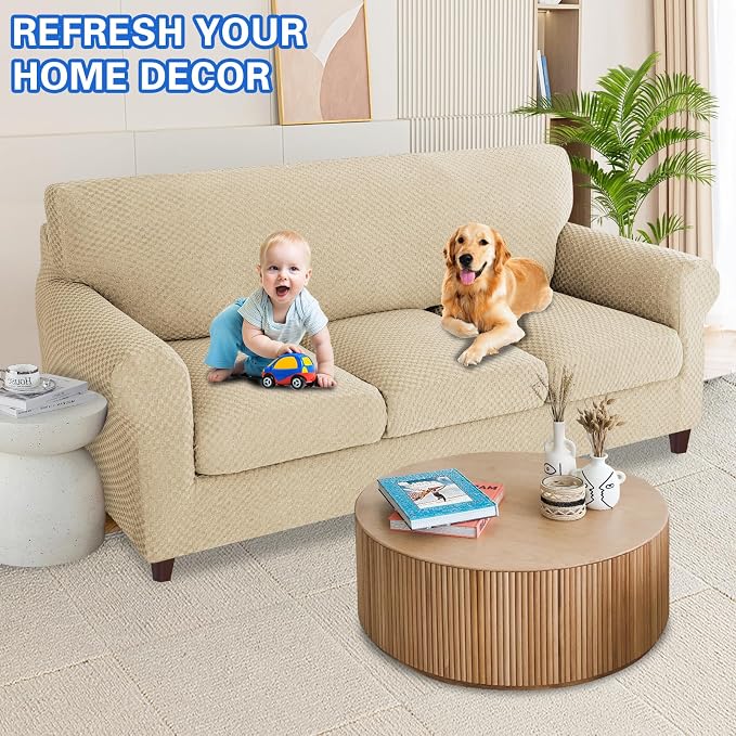 MAXIJIN 4 Piece Couch Covers for 3 Cushion Couch Super Stretch Non Slip Couch - Image 2