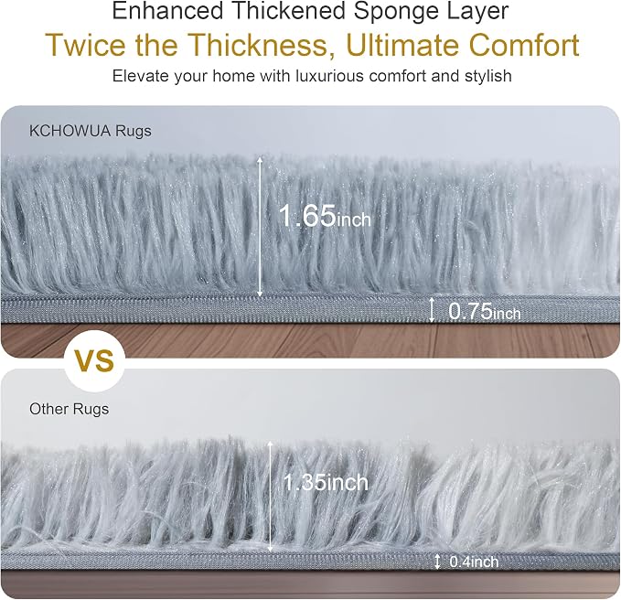 KICHOWUA Thick Area Rug Light Grey Fluffy Shag 3x5 - Image 3