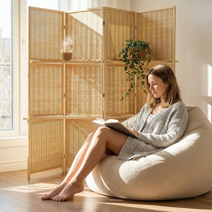 Bluecat 4 Panel Bamboo Room Divider - Image 7