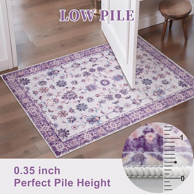 Tangsoo 4x6 Washable Area Rugs Non Slip, Boho Distressed Vintage Purple Floral - Image 4