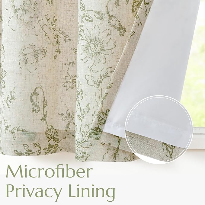jinchan Tie Up Curtain Double Layer Linen Roman Shades Valance Curtain Floral - Image 4