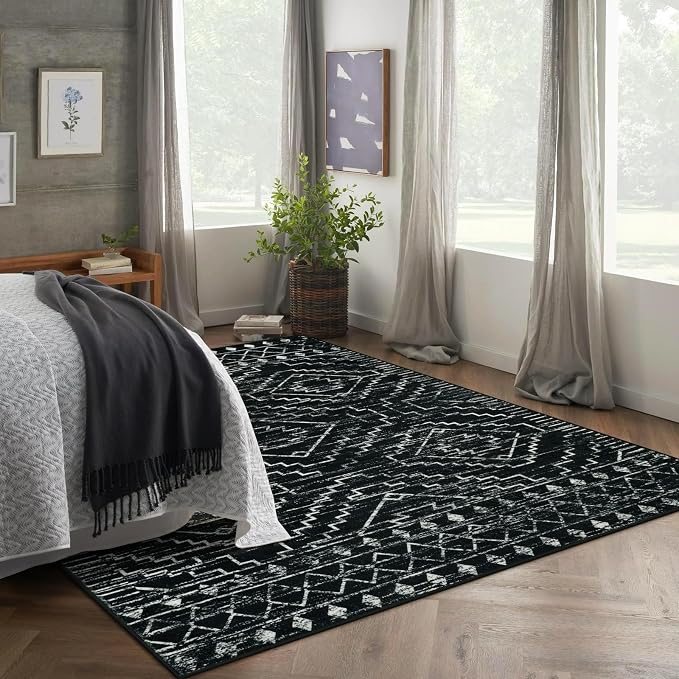 Wonnitar Moroccan 6x9 Area Rugs, Washable Black Rugs - Image 6
