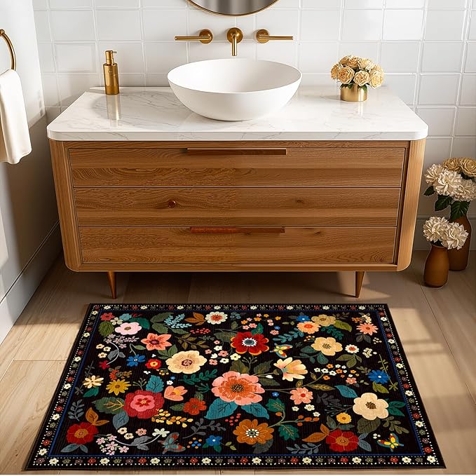 RELEANY Floral Nursery 2x3 Area Rugs Washable Print Boho Cute Carpet Non Slip - Image 2