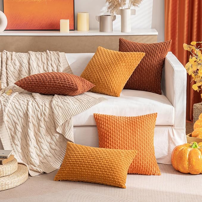 MIULEE Rust Throw Pillow Covers Soft Corduroy Decorative Set of 2 Boho Striped - Image 8