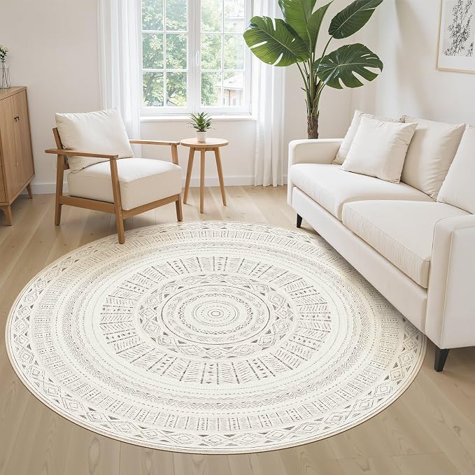 cotiled 5x5 Round Area Rug Living Room: Washable Boho Rugs - Image 3