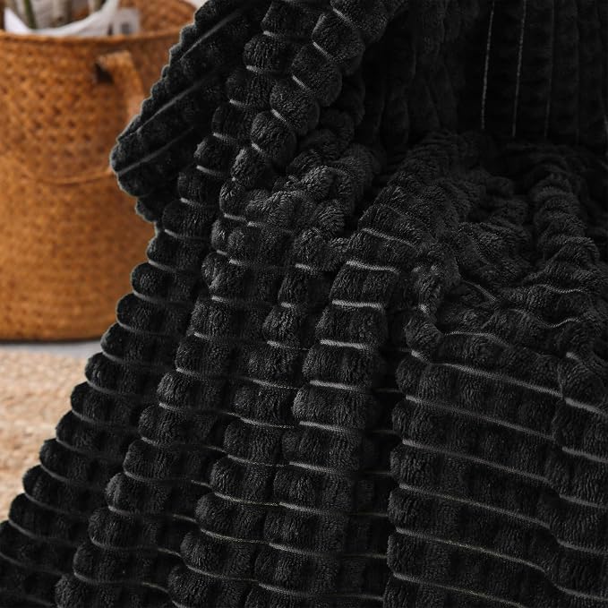 Puncuntex Flannel Fleece Throw Blanket Black 60"×80", Super Soft Plush Cozy - Image 5