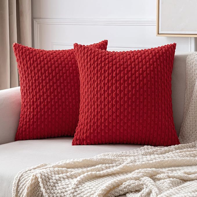 MIULEE Red Throw Pillow Covers Soft Corduroy Decorative Eruo Sham Set of 2 Boho by MIULEE
