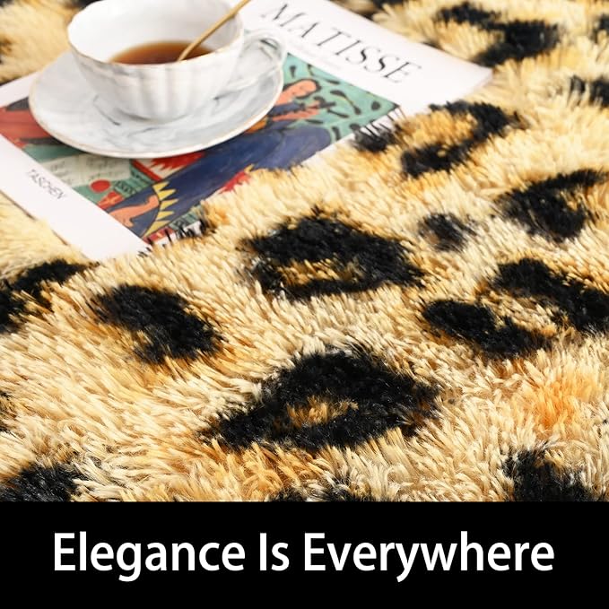 Amearea Fluffy Leopard Rug, Premium Cheetah Print Area Rug, Soft Comfy Faux Fur - Image 3