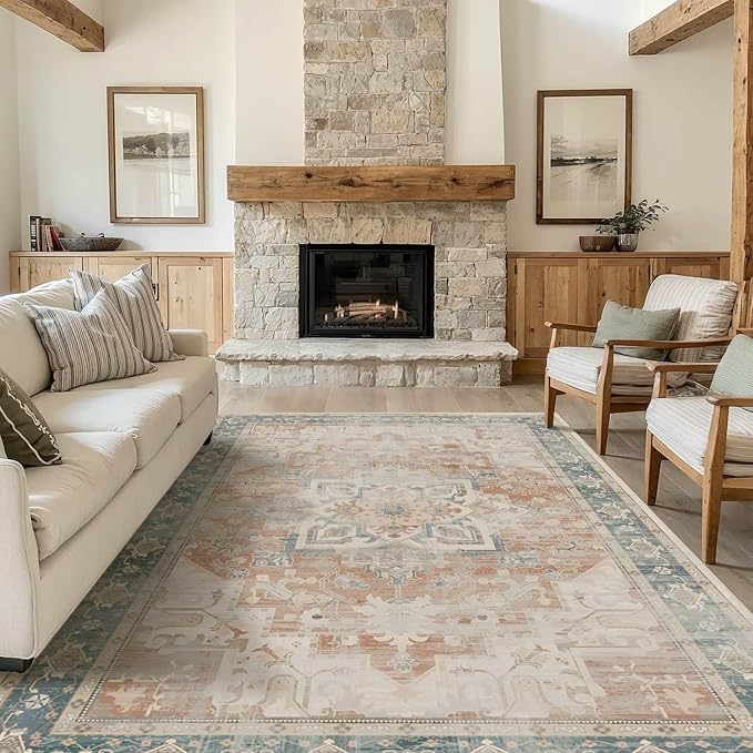 Rugxara 6X9 Orange Boho Rug, Large Washable Area Rugs - Image 9