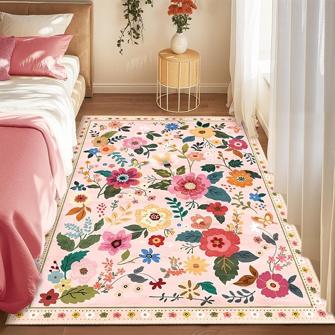 RELEANY Floral Nursery 3x5 Area Rugs Washable Print Boho Cute Carpet Non Slip - Image 8