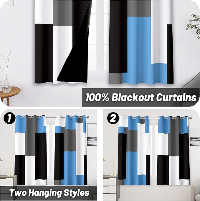 Tyrot Light Blue 100% Blackout Curtains - Image 2