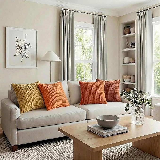 Fancy Homi Set of 4 Burnt Orange Fall Decorative Throw Pillow Covers 16x16 Inch - Image 6