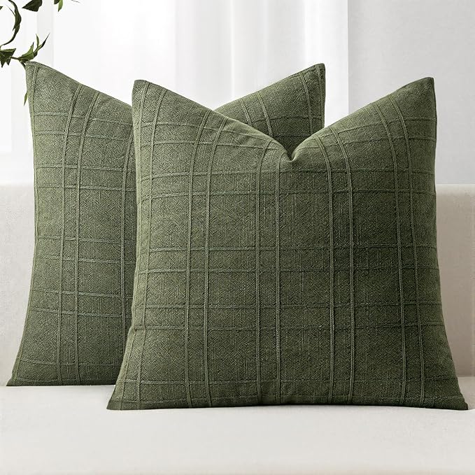 MIULEE Decorative Linen Check Throw Pillow Covers Neutral Farmhouse Vintage by MIULEE