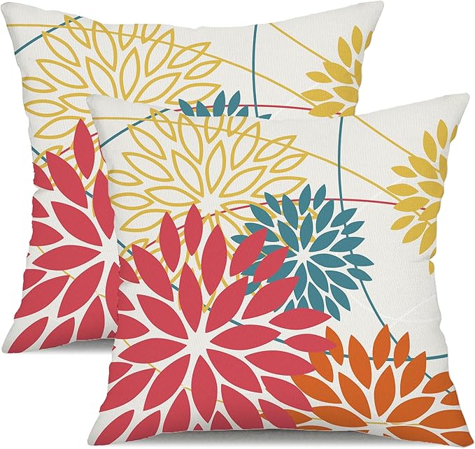 Pink and Orange Floral Pillow Covers 20x20 Set of 2 Fall Outdoor Waterproof by DFXSZ