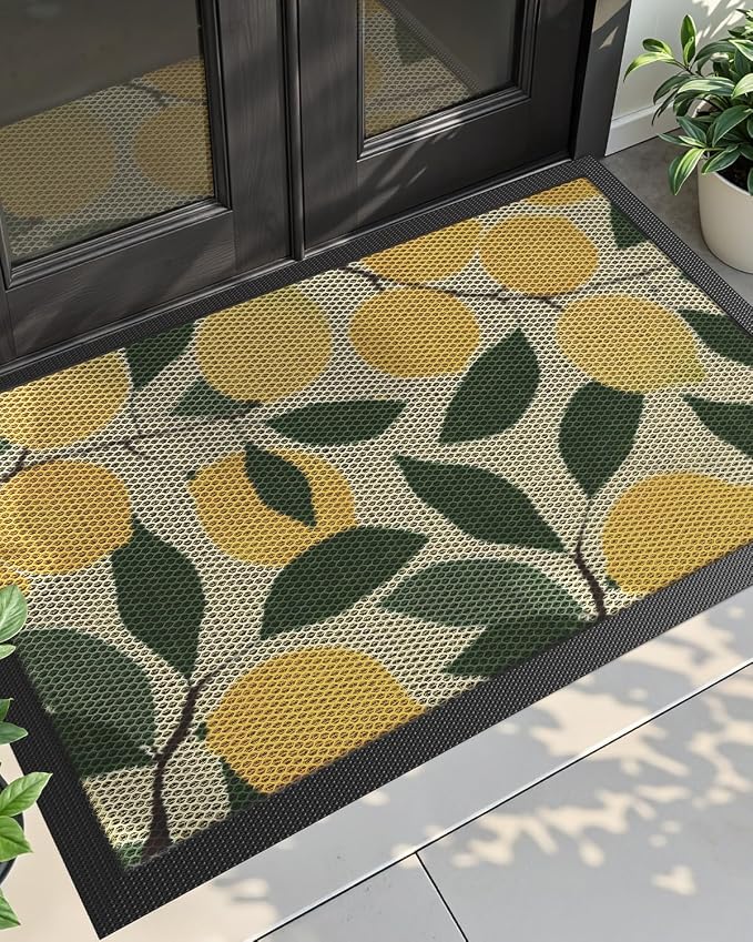 DEXI Front Door Mat Outside Entrance, 3x5 Lemon Welcome Doormat, Non Slip Dirt by DEXI