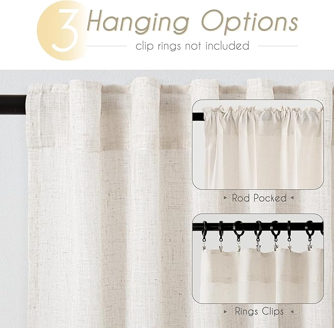 2 Panels Set Cream Linen Curtains 132 inches Long - Image 2