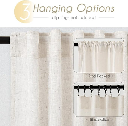 2 Panels Set Cream Linen Curtains 132 inches Long - Image 2