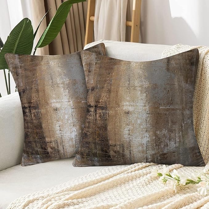 Taupe Abstract Art Artwork Pillow Cover, Gallery Modern Decorative Throw - Image 5