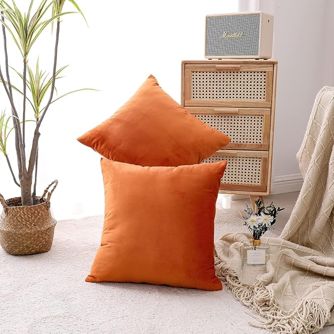 NiNi ALL Decorative Throw Pillow Covers Velvet 16x16 Inch Pack of 2 Orange - Image 7