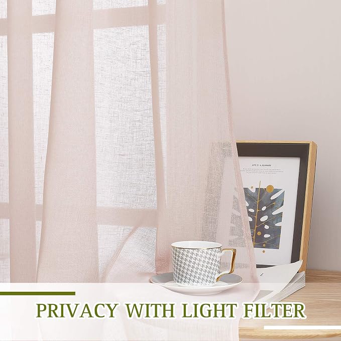 NICETOWN Linen Blend Semi Sheer Curtains 63" L - Image 4
