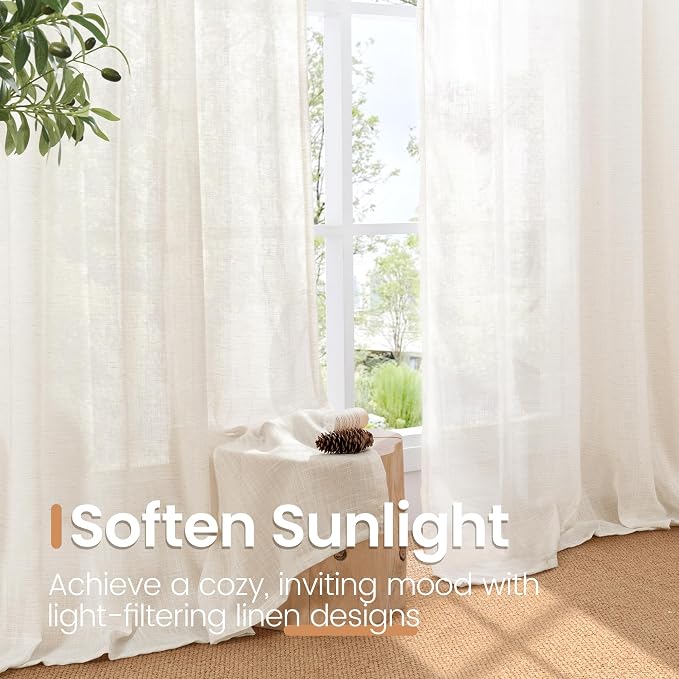 BGment Linen Semi Sheer Curtains 80 Inch Length - Image 4