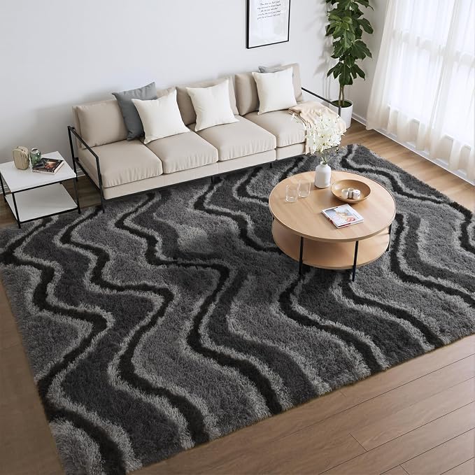 Meralax Grey Rugs for Living Room Bedroom, 5x8 Soft Area Rug Fluffy Shaggy - Image 8