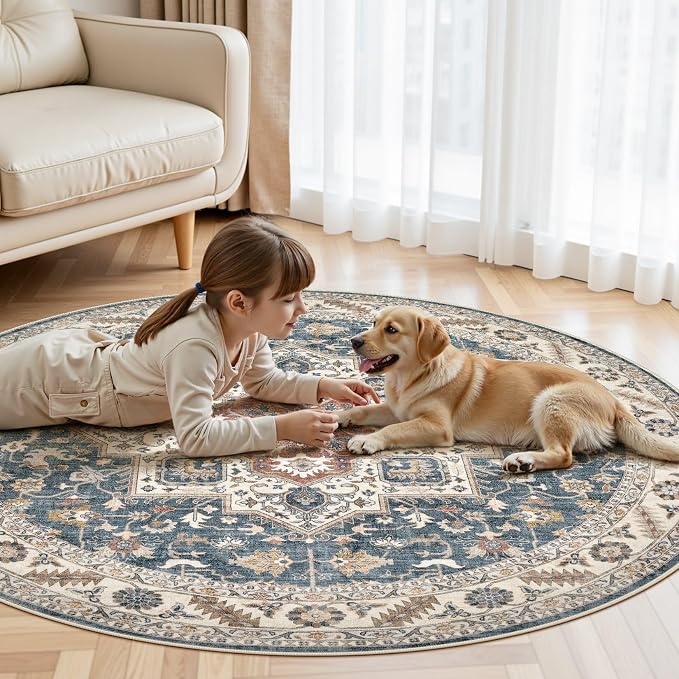 5ft Round Vintage Living Room Area Rug - Image 6