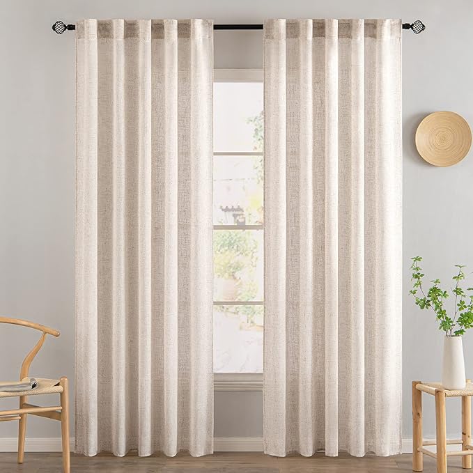 MIULEE Natural White Linen Curtains 84 Inch Length - Image 2