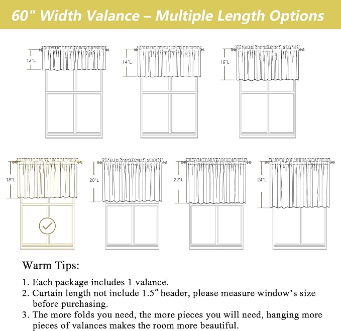 Linen Valances for Windows, Light Filtering Faux Linen Textured Small Short - Image 3