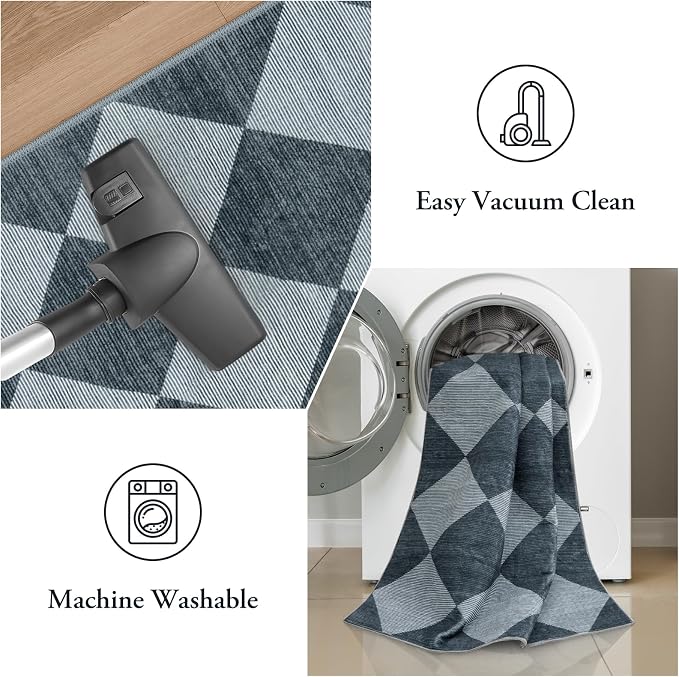 Beeiva Checkered Print Hallway Rug 2x6, Ultra Thin Kitchen Rug Runner Non Slip - Image 6