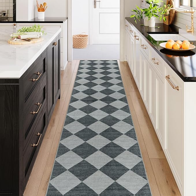Beeiva Checkered Rug Runner for Hallways 2.5x12, Kitchen Runner Rugs Non Skid by Beeiva