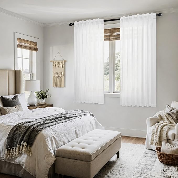 MIULEE White Linen Curtains 64 Inch Length 2 Panels - Image 6