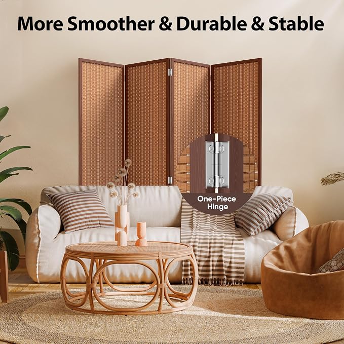 JOSTYLE 4 Panel Folding Privacy Screens 6ft Bamboo Freestanding Room Dividers - Image 6