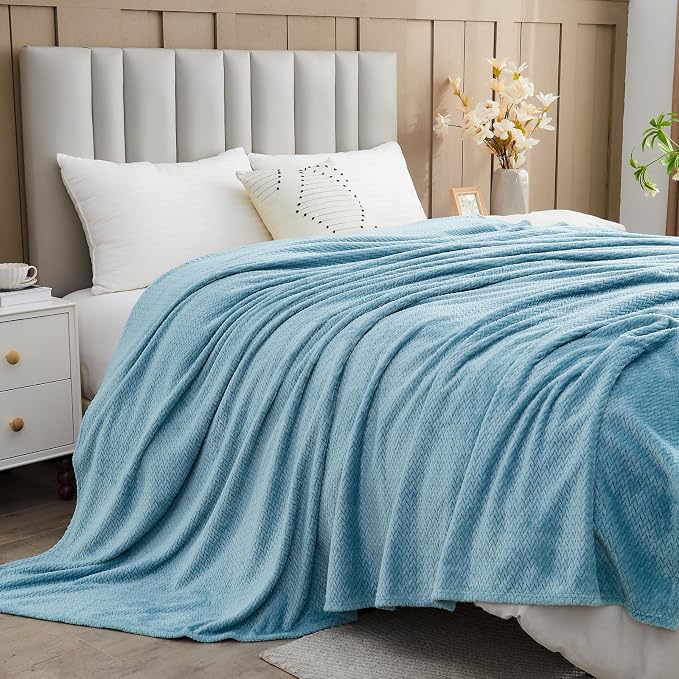 NEWCOSPLAY Super Soft King Blanket Light Blue Premium Silky Flannel Fleece - Image 4