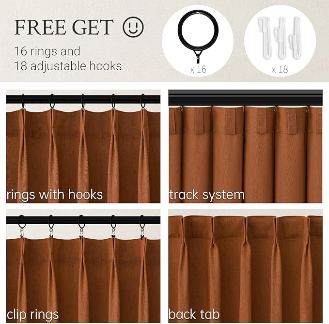 Topfinel 102 Inches Long Rust Colored Pinch Pleated Sheer Curtains - Image 2