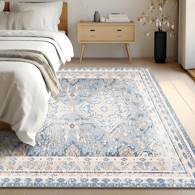 Phantoscope Washable Area Rug 9'x12' Non-Slip, Vintage Neutral Rugs - Image 5